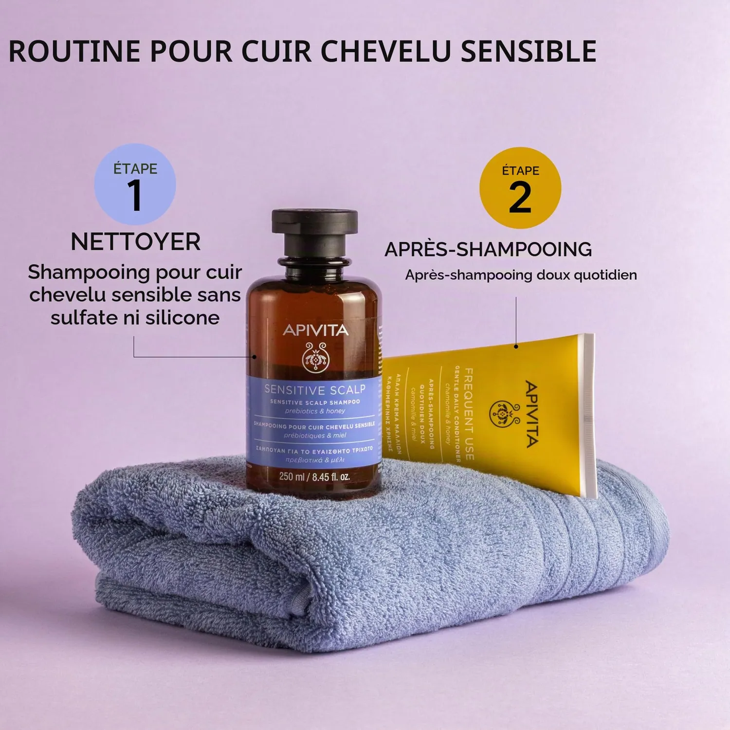 Apivita Shampoing cuir chevelu sensible sans sulfate au miel