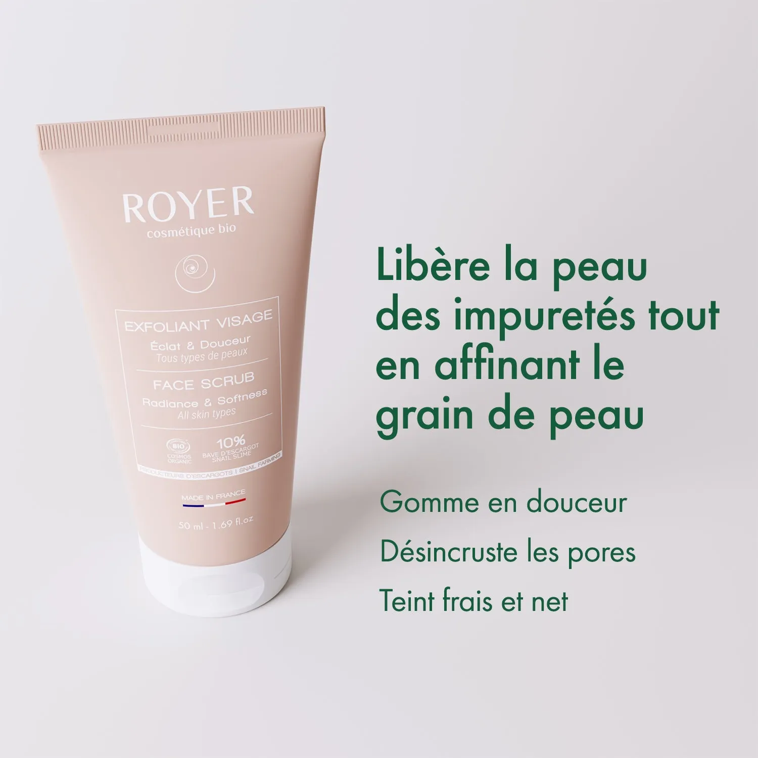 Royer exfoliant visage bave d'escargot bio micro-grains