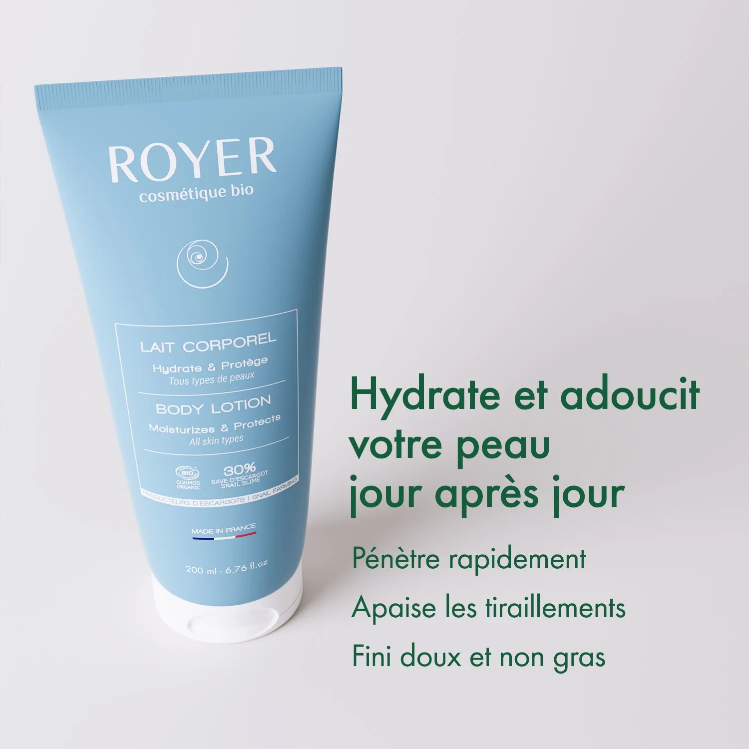 Royer Lait Corps Bave d'Escargot Flacon Pompe Peau Sèche Bio