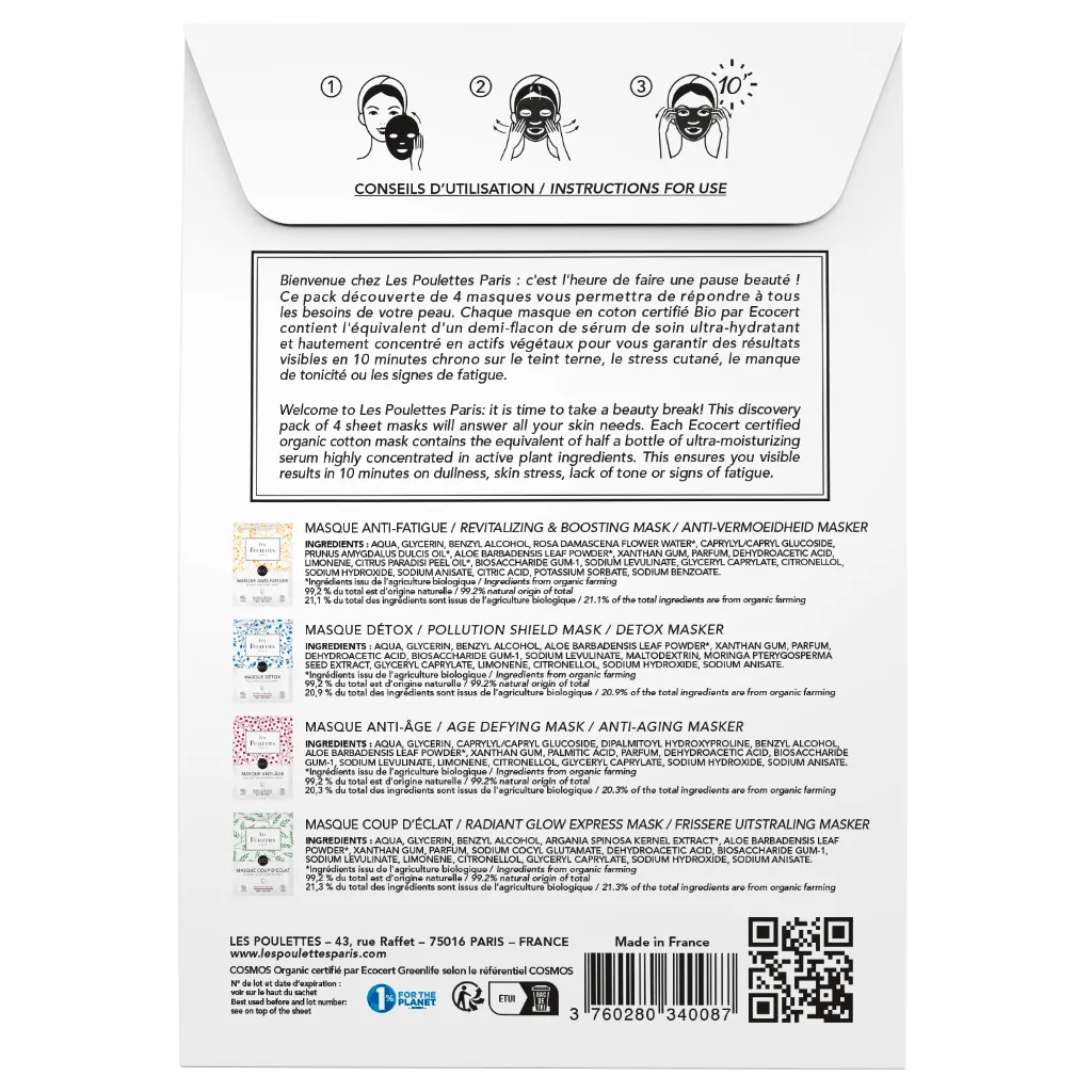 Les Poulettes Coffret Masque Visage x4 Coton Bio 10 min