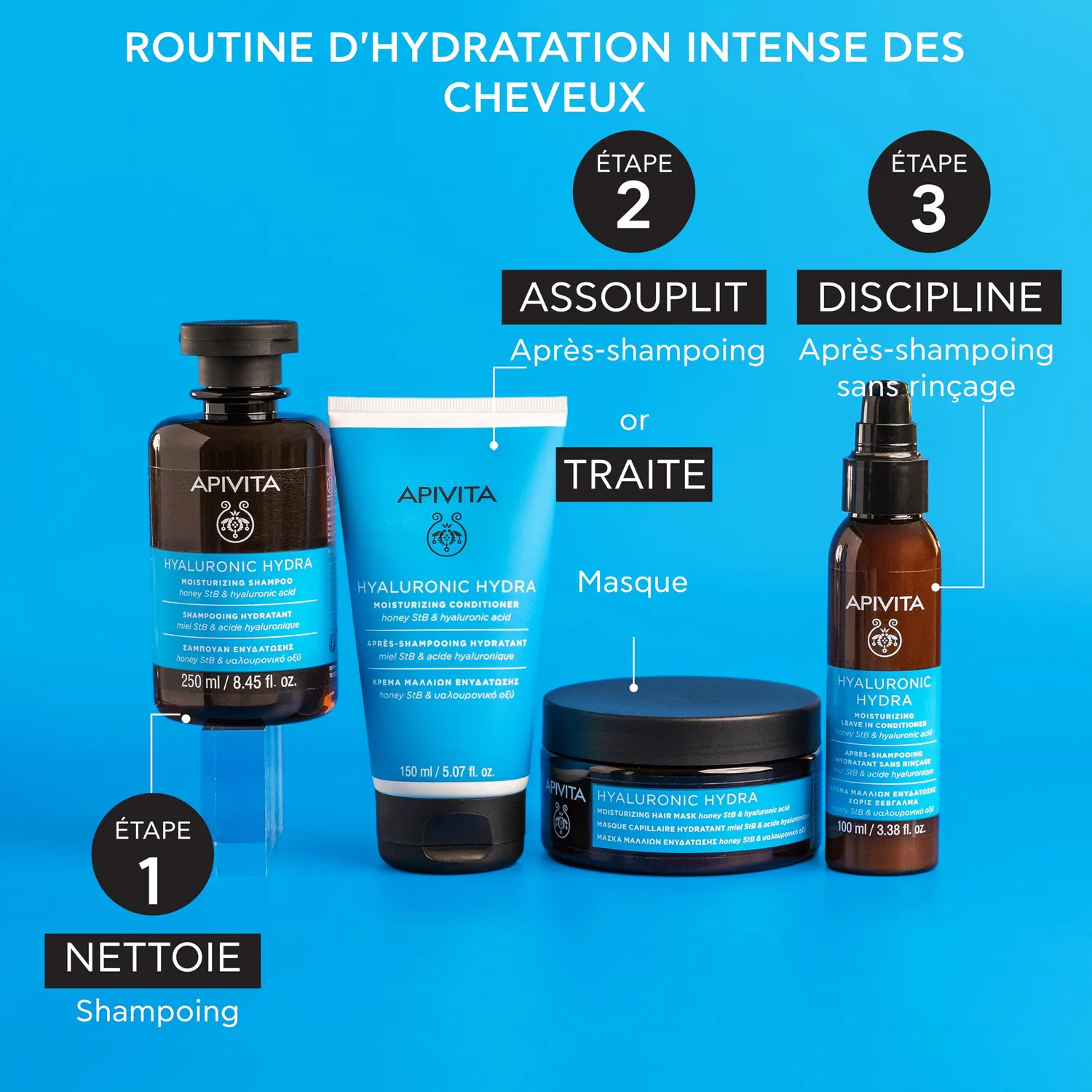 Apivita Hyaluronic Hydra shampoing hydratant 250 ml miel