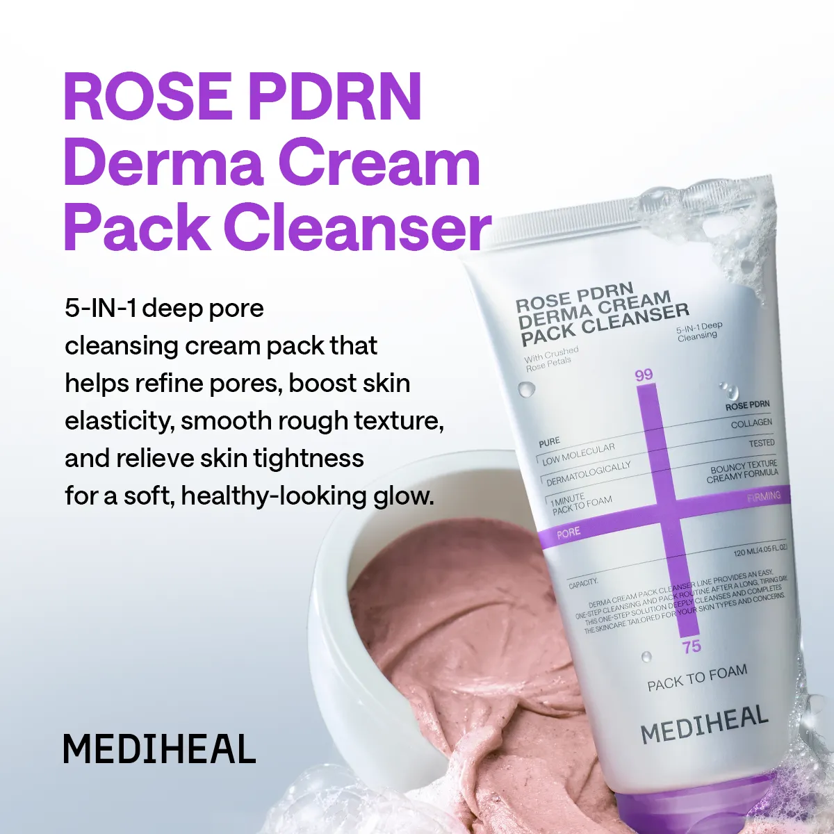 Mediheal Derma Creampack Rose PDRN nettoyant 120 ml pores