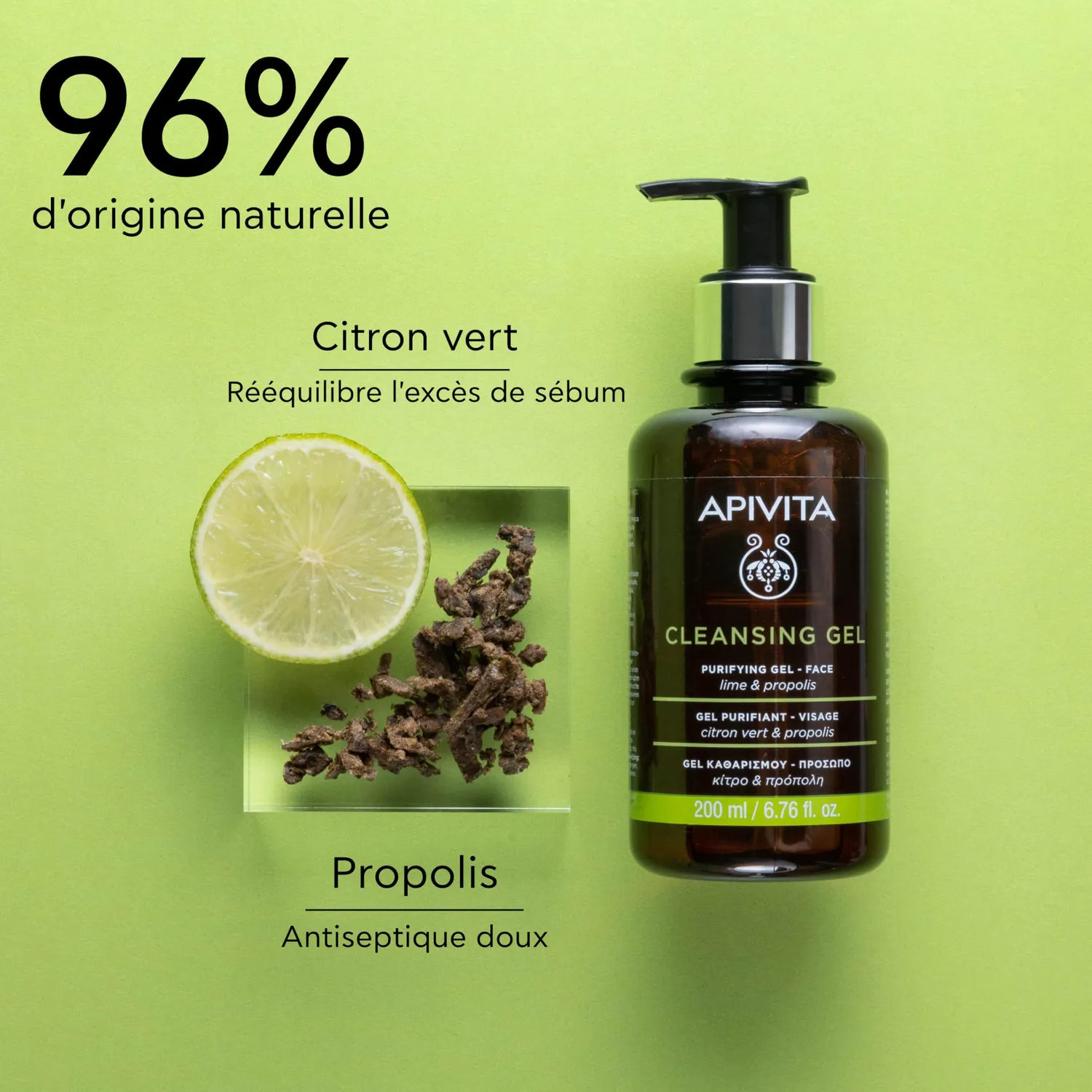 Apivita Gel Nettoyant Propolis Agrumes 200 ml peau grasse