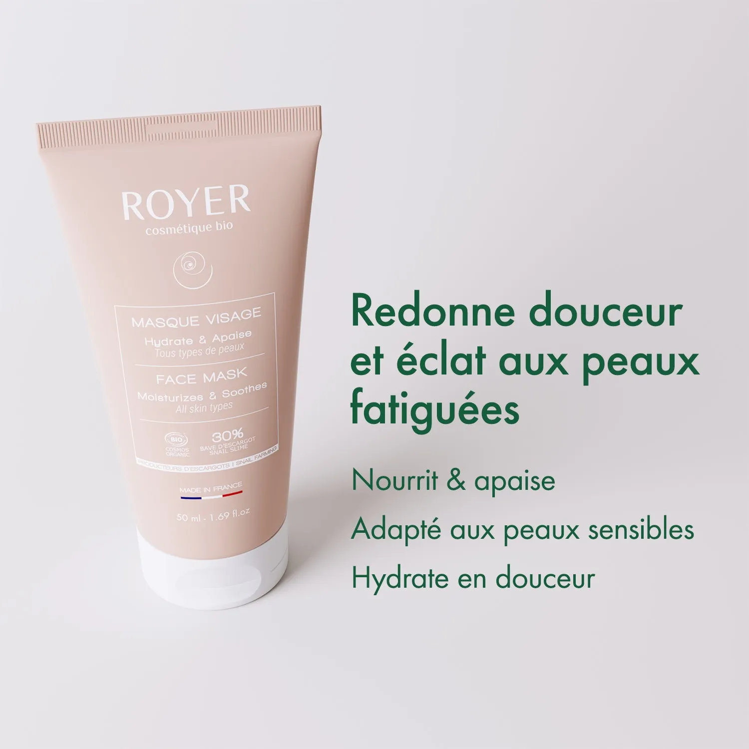 Royer Cosmétique Masque visage bave escargot hydratant réparateur