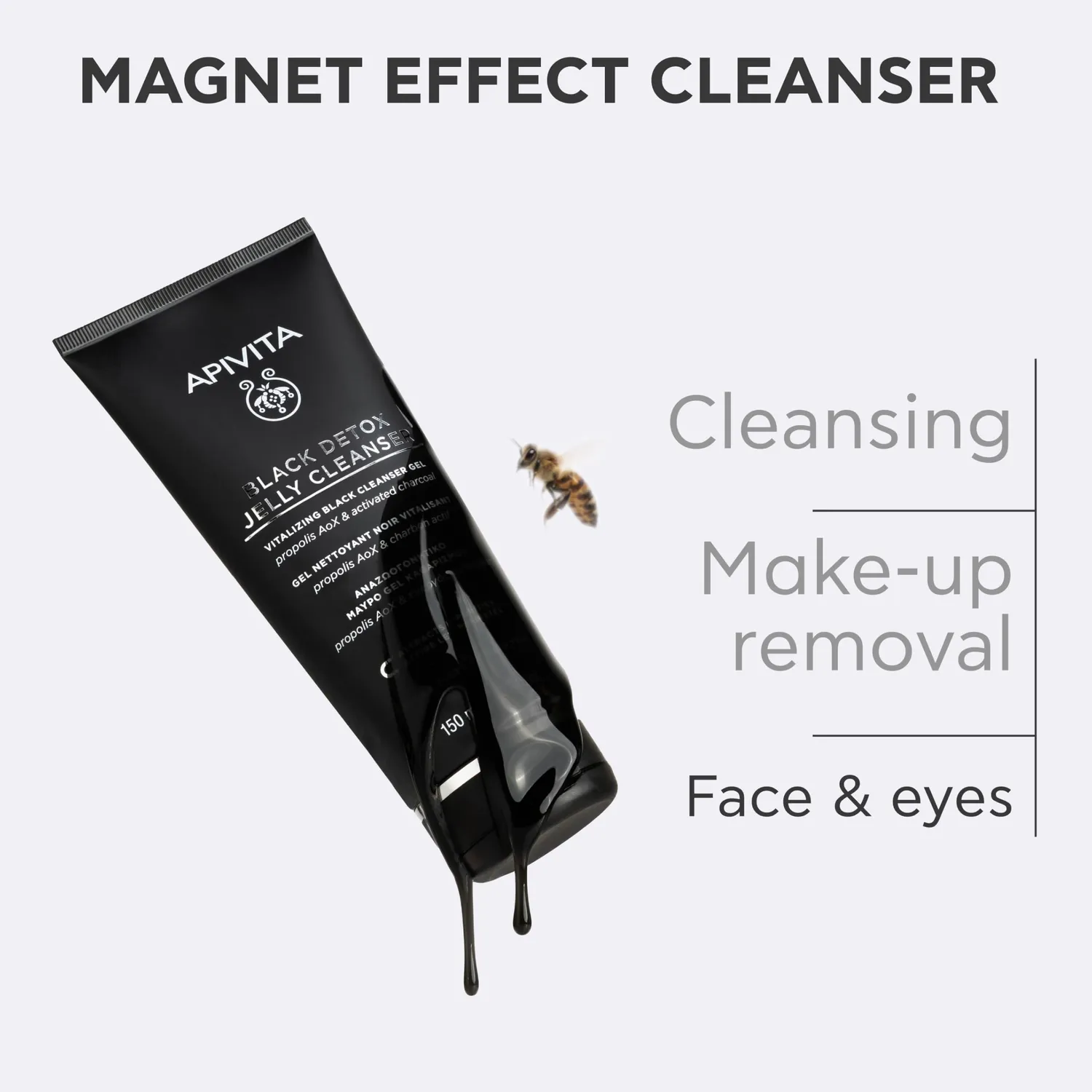 Apivita Black Detox gel nettoyant visage noir 150 ml charbon actif