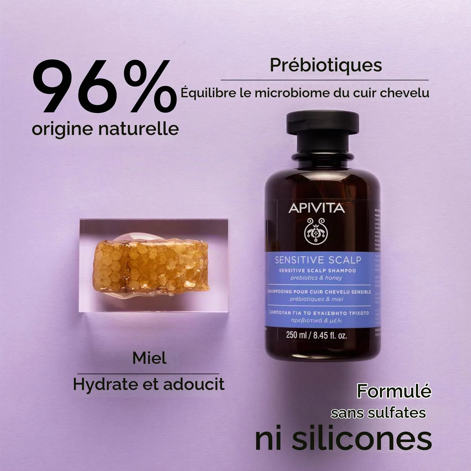 Apivita Shampoing cuir chevelu sensible sans sulfate au miel