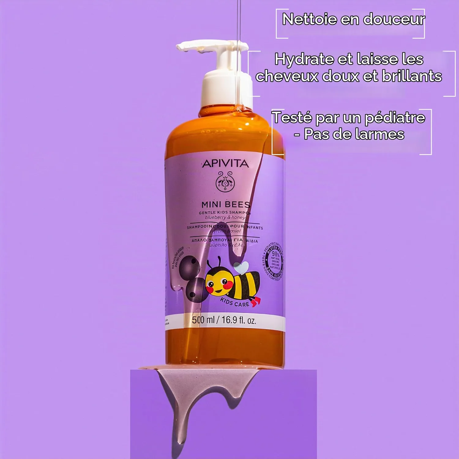 Apivita Mini Bees shampoing enfant 500ml miel myrtille doux