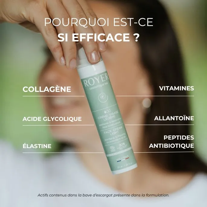 Royer Cosmétique Crème visage légère bave escargot 50 ml matifiante