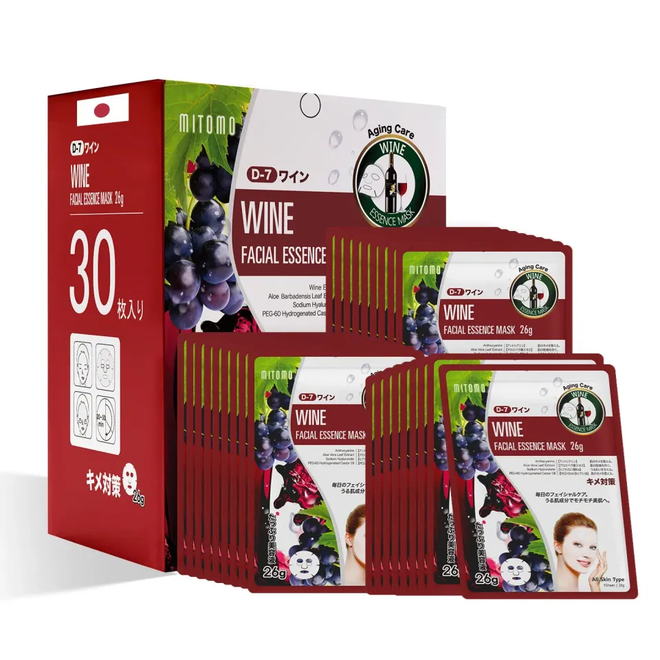 Mitomo Natural 516 masque visage 30 pièces vin rouge