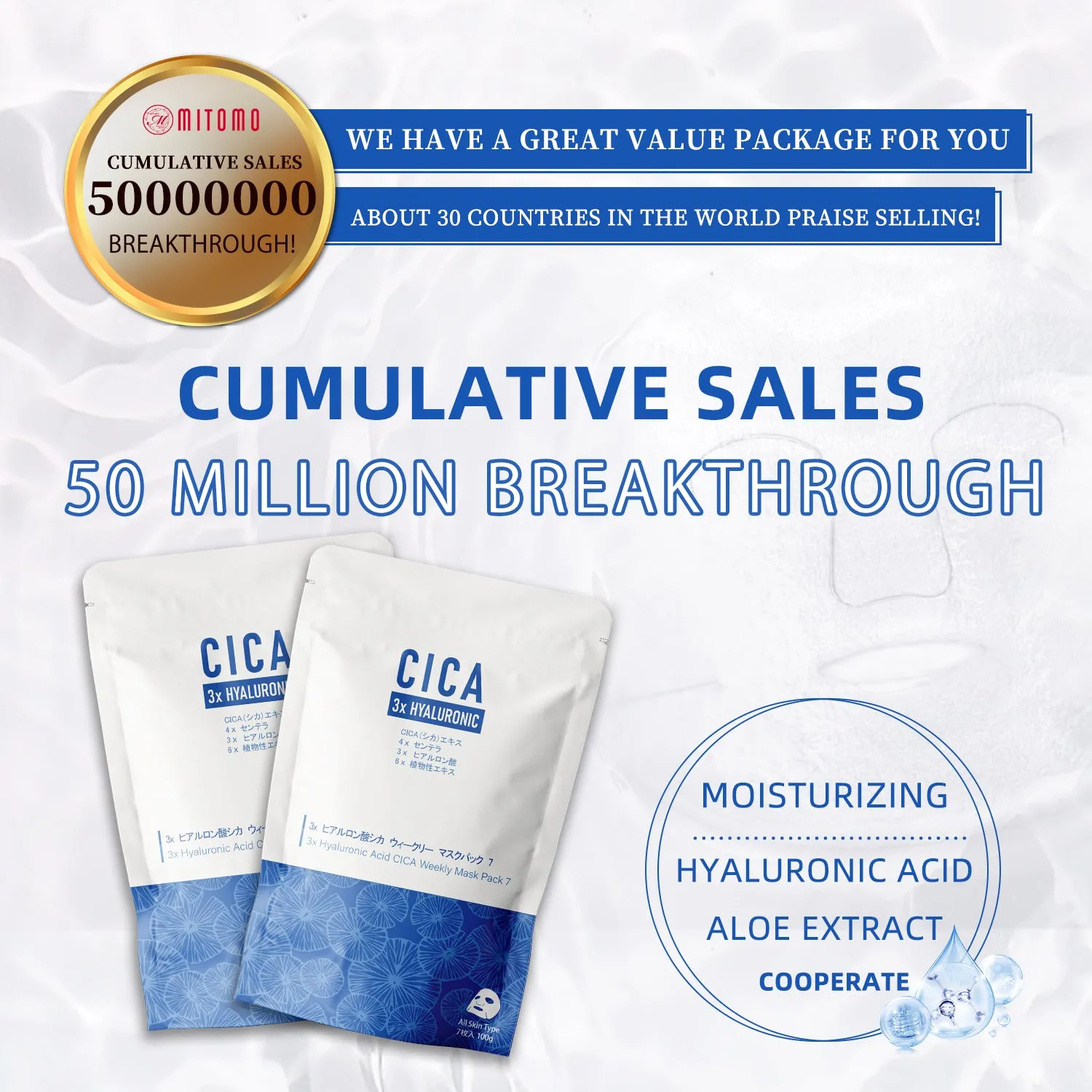 Mitomo CICA CCSA00001-B masque hyaluronique 7 pièces