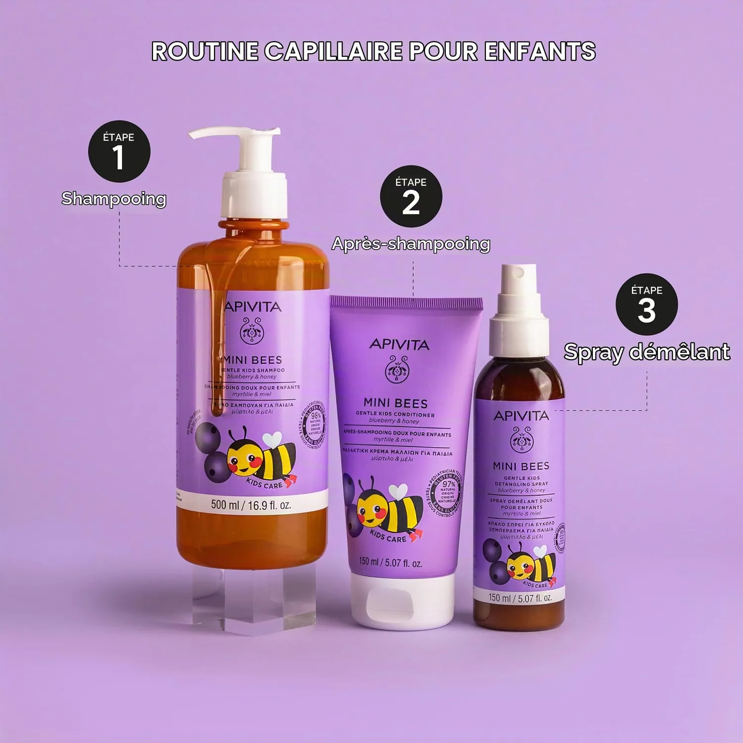 Apivita Mini Bees shampoing enfant 500ml miel myrtille doux