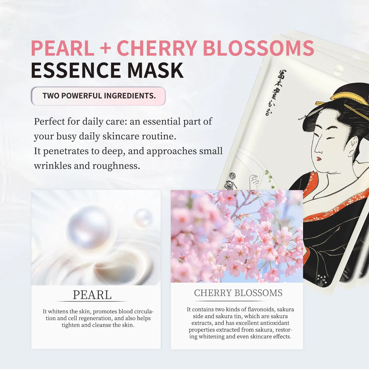 Mitomo Sakura Pearl masque tissu cerisier 20 pièces éclat