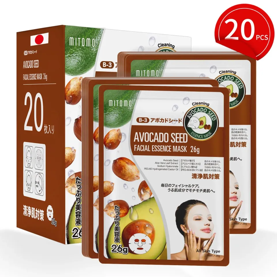 Mitomo Natural 516 MTSS00516 masque visage avocat 20 pcs nettoyant