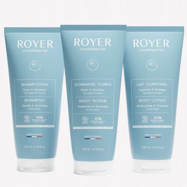 Royer Cosmétique routine corps cheveux bave d'escargot trio