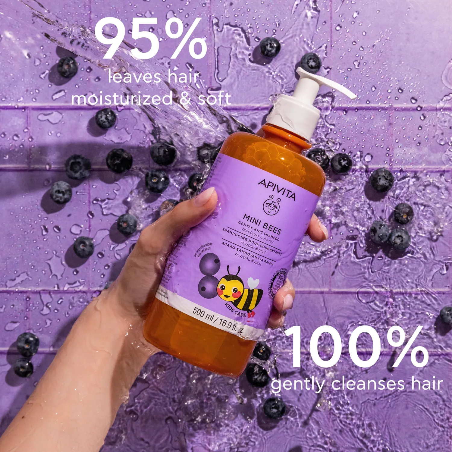 Apivita Mini Bees shampoing enfant 500ml miel myrtille doux