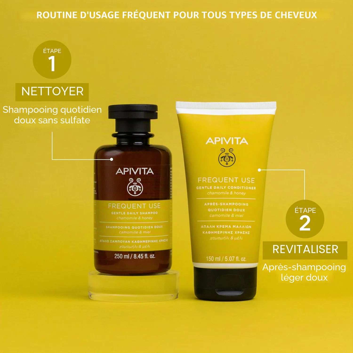 Apivita Shampooing doux quotidien usage fréquent 250 ml
