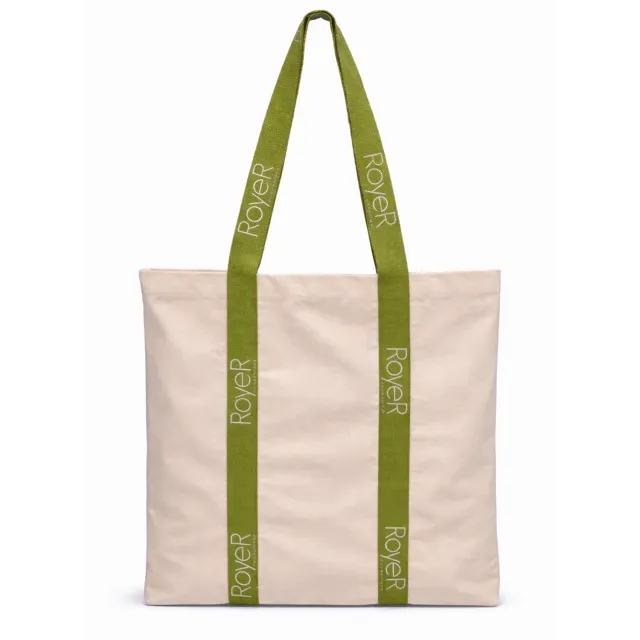 Royer Cosmétique Tote bag coton beige anses vertes grand sac