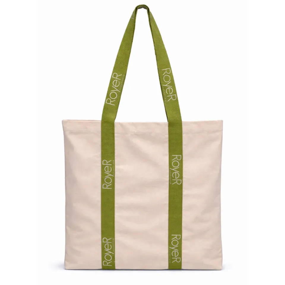 Royer Cosmétique Tote bag coton beige anses vertes grand sac