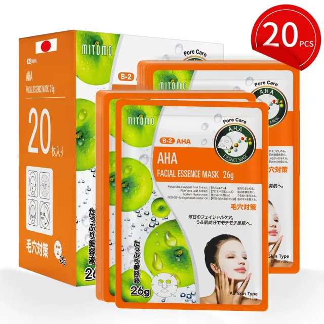 Mitomo MT 516 AHA Masque Visage Pores 20 Pièces Pomme