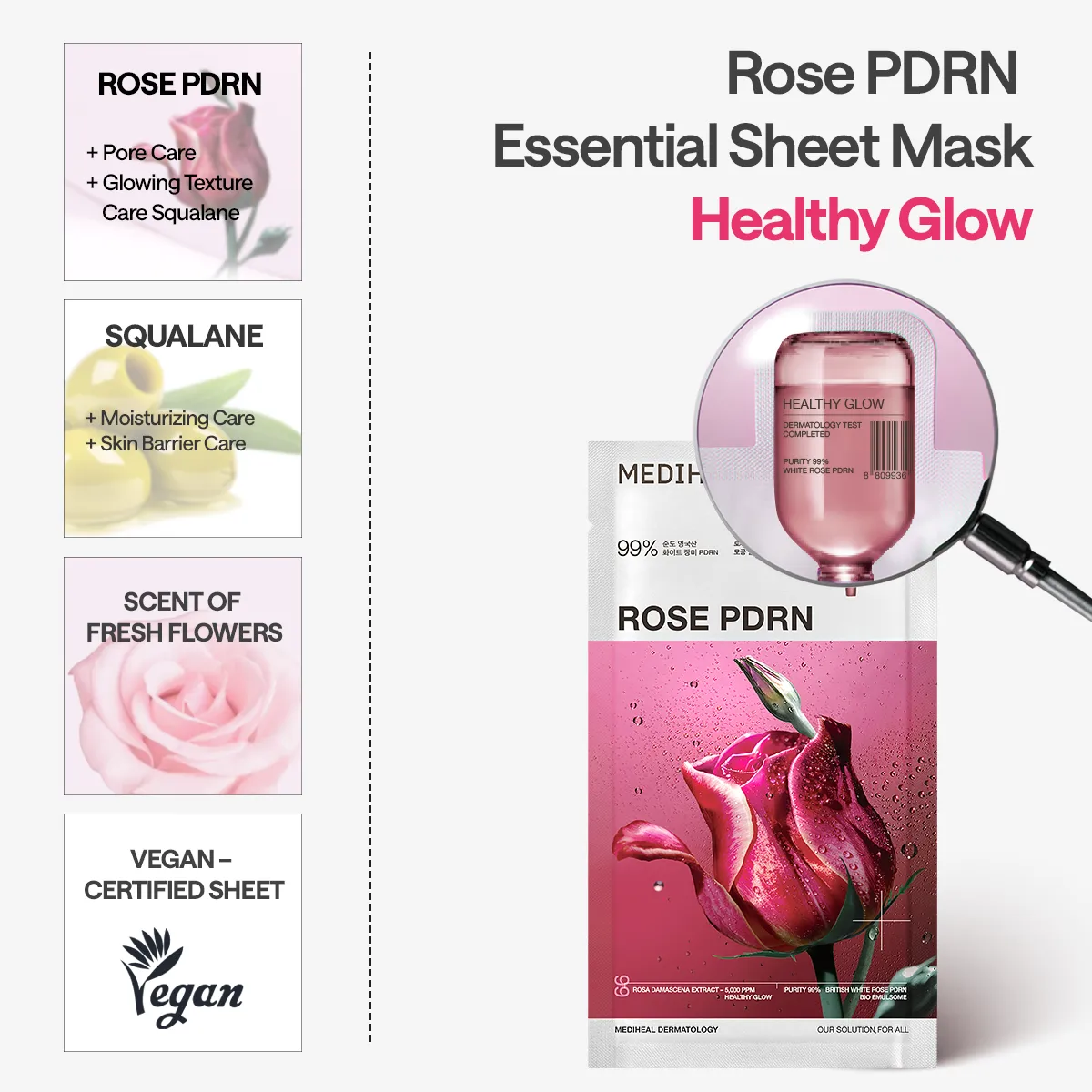 Mediheal Rose PDRN Essential Mask masque tissu 10 pcs eclat