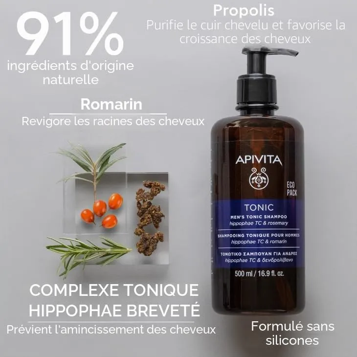 Apivita Tonic shampooing homme 500 ml cheveux affinés