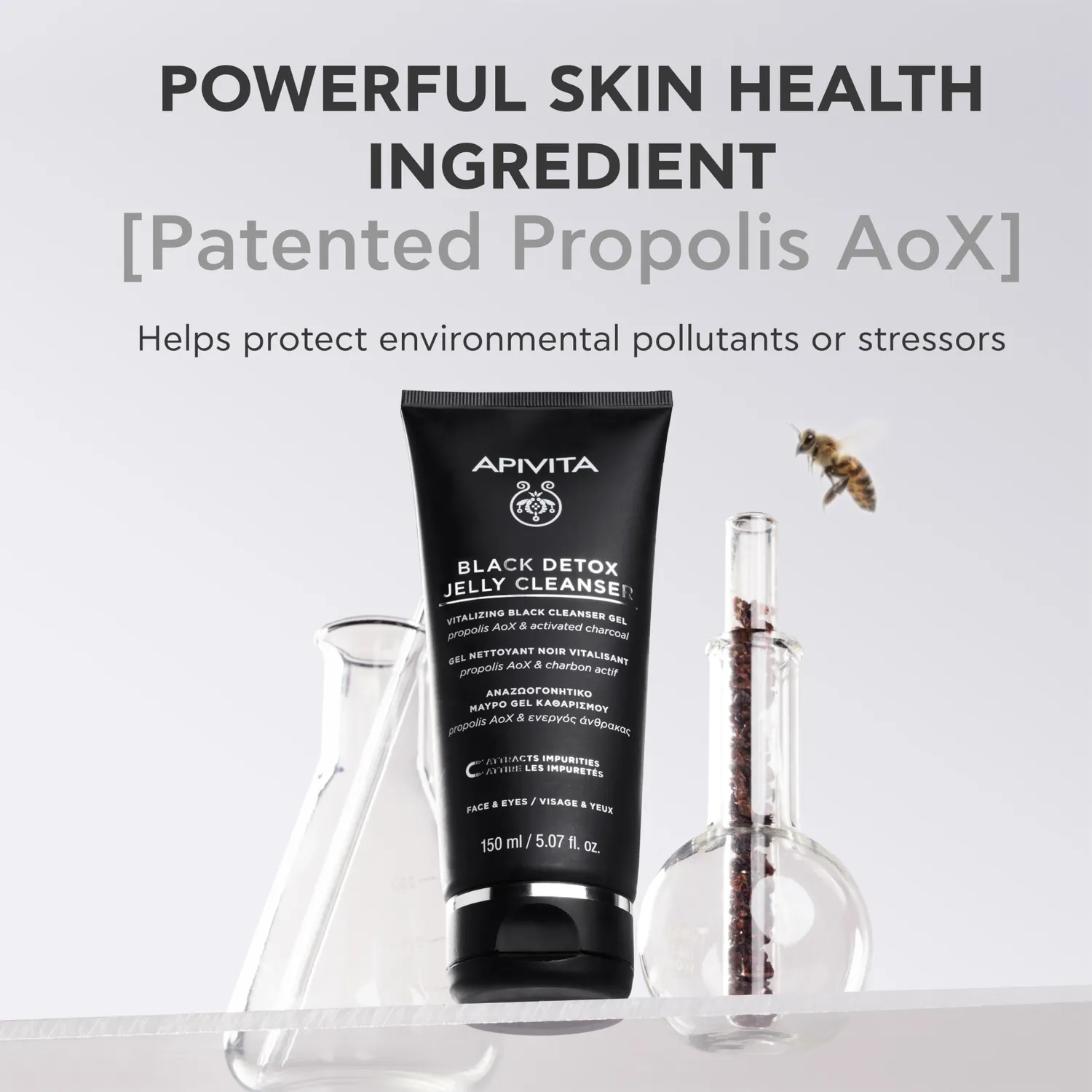 Apivita Black Detox gel nettoyant visage noir 150 ml charbon actif
