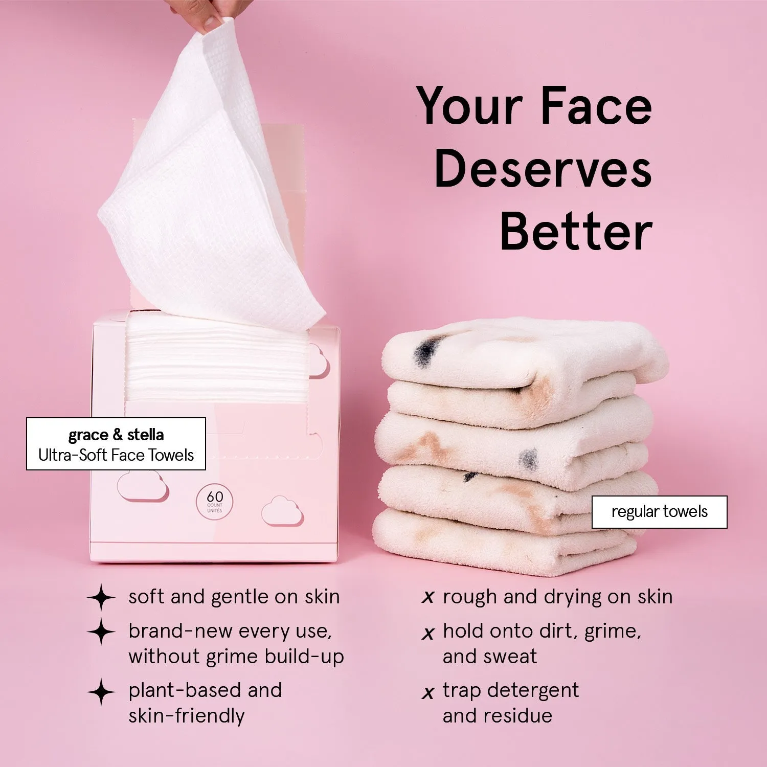 Grace & Stella serviettes visage jetables 60 pièces douces