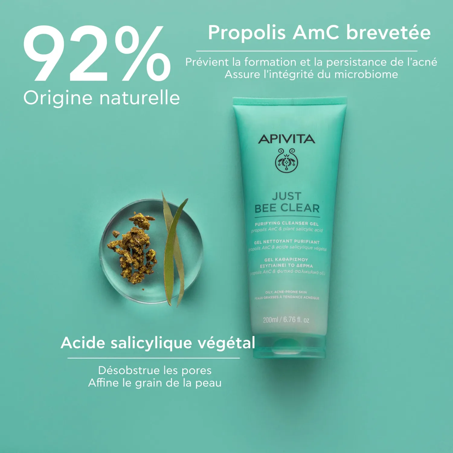 Apivita Just Bee Clear gel nettoyant propolis 200ml anti-boutons