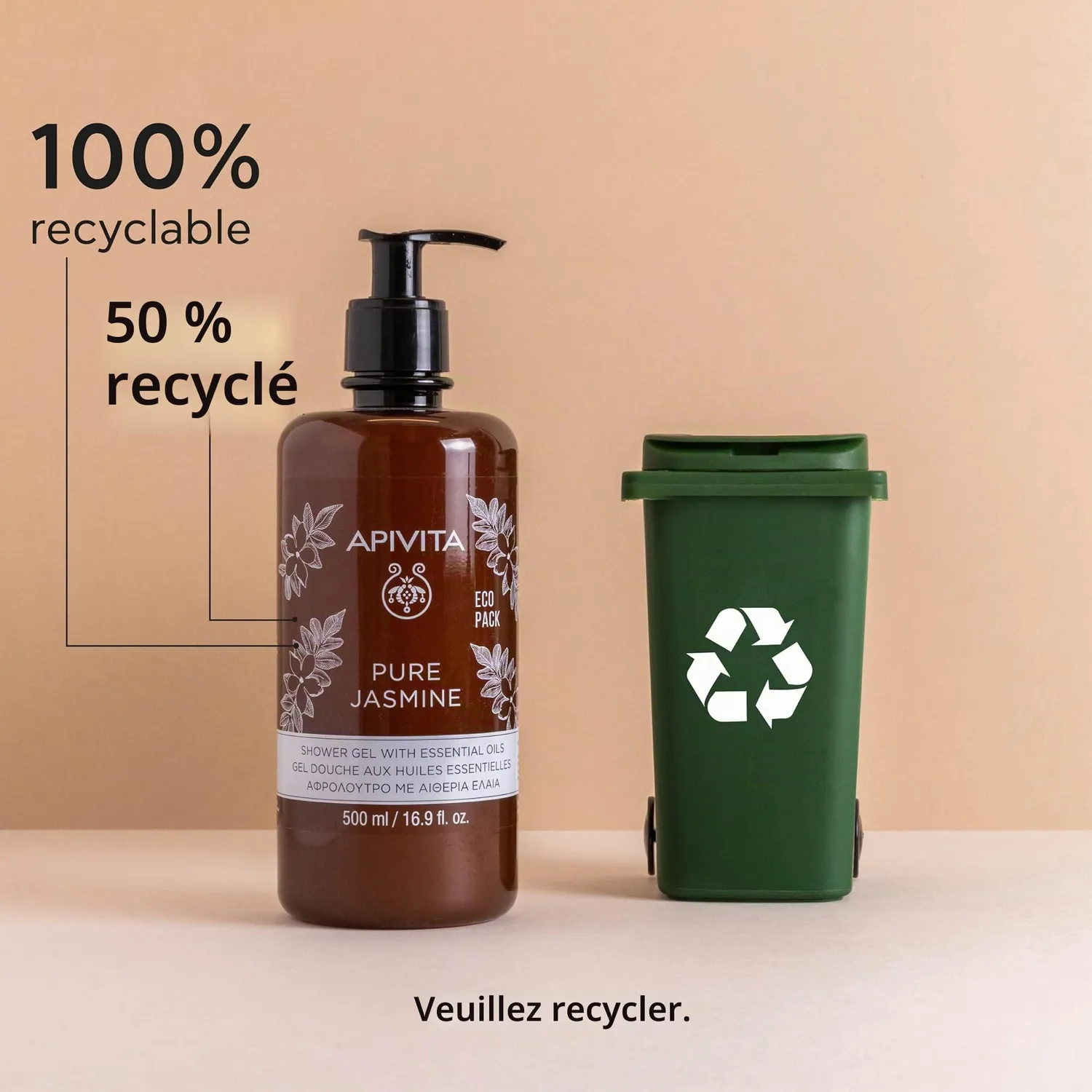 Apivita Pure Jasmine gel douche 500ml jasmin hydratant