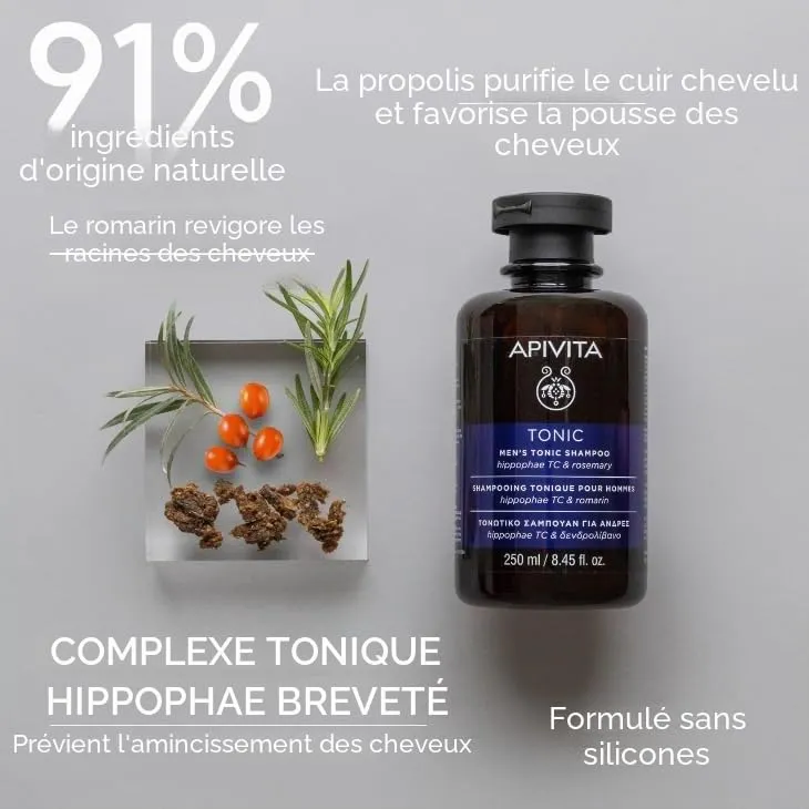 Apivita Shampoing Tonique Homme Antichute 250 ml sébum