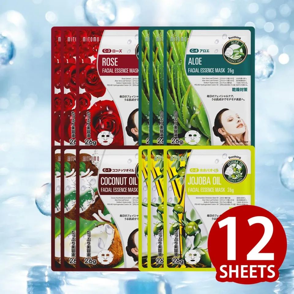 Mitomo coffret 4 types masque visage hydratant 12 pièces