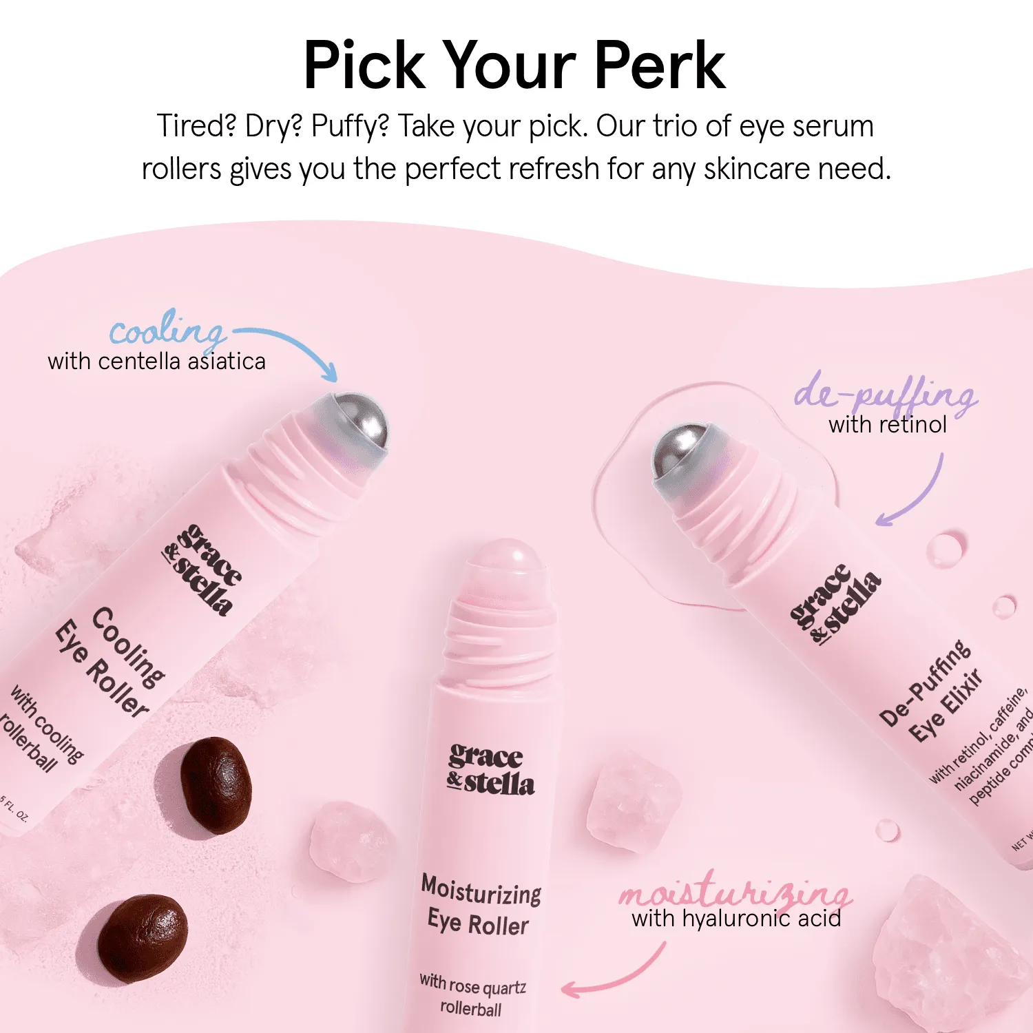Grace & Stella Moisturizing Eye Roller soin yeux quartz rose