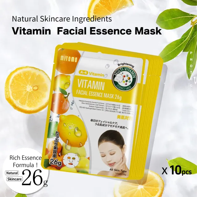 Mitomo Natural 512 Vitamine masque visage 10 pcs éclat