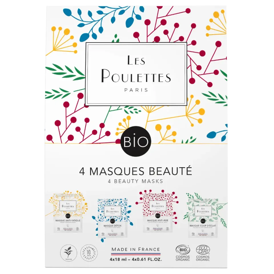 Les Poulettes Coffret Masque Visage x4 Coton Bio 10 min