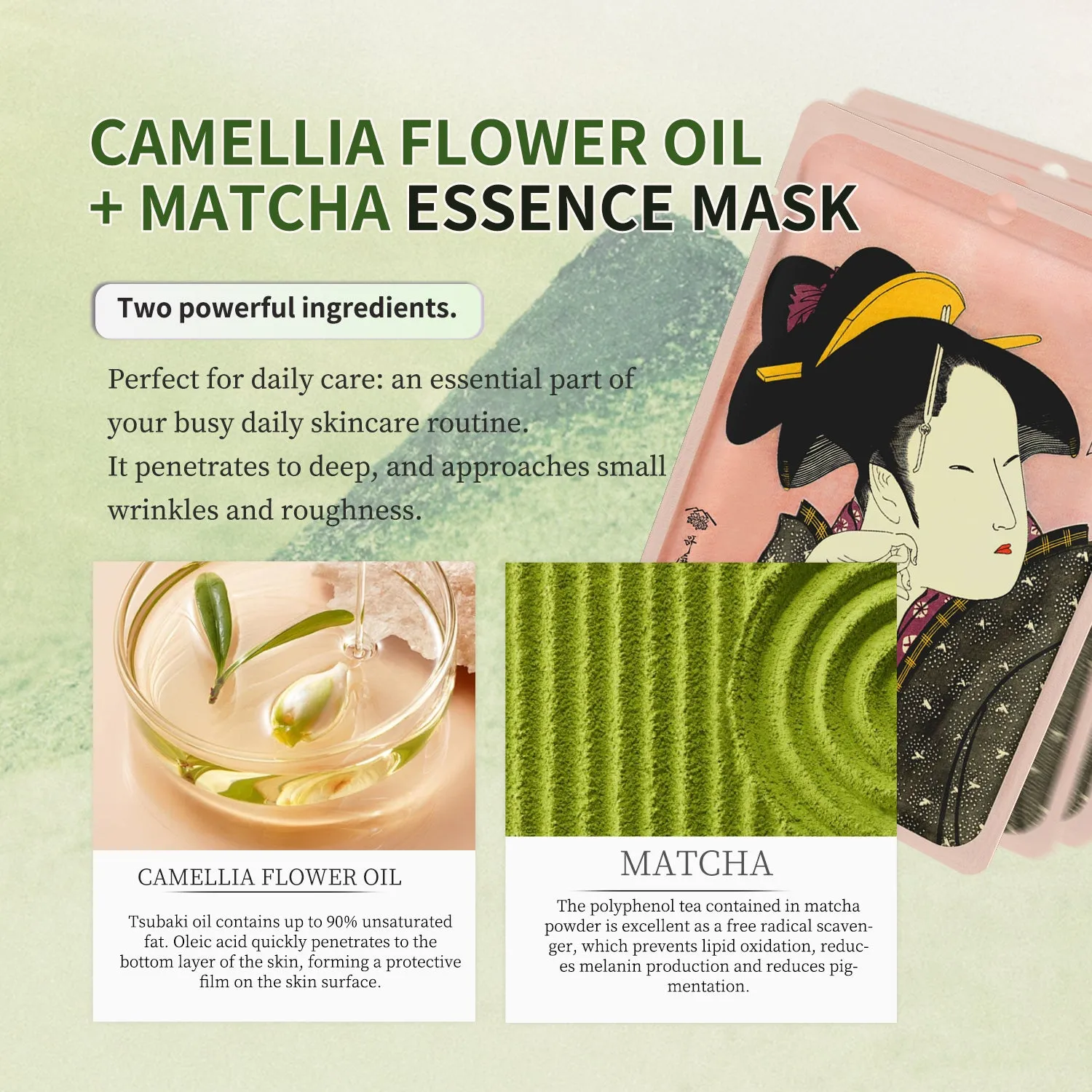 Mitomo Sakura masque visage camélia matcha éclat