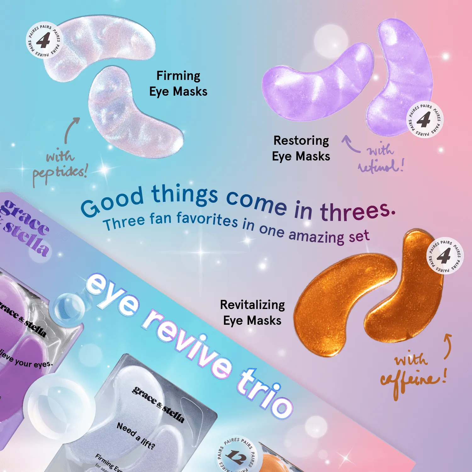Grace & Stella Eye Revive Trio Patch Yeux 12 paires fermeté