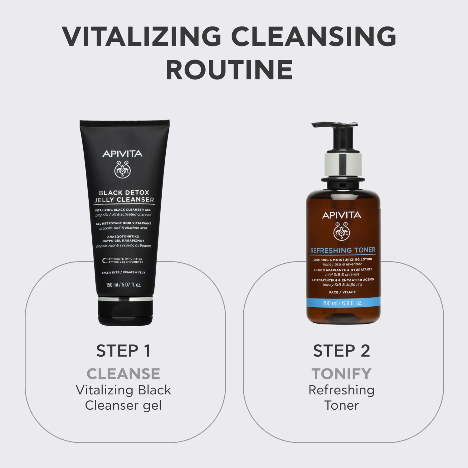 Apivita Black Detox gel nettoyant visage noir 150 ml charbon actif