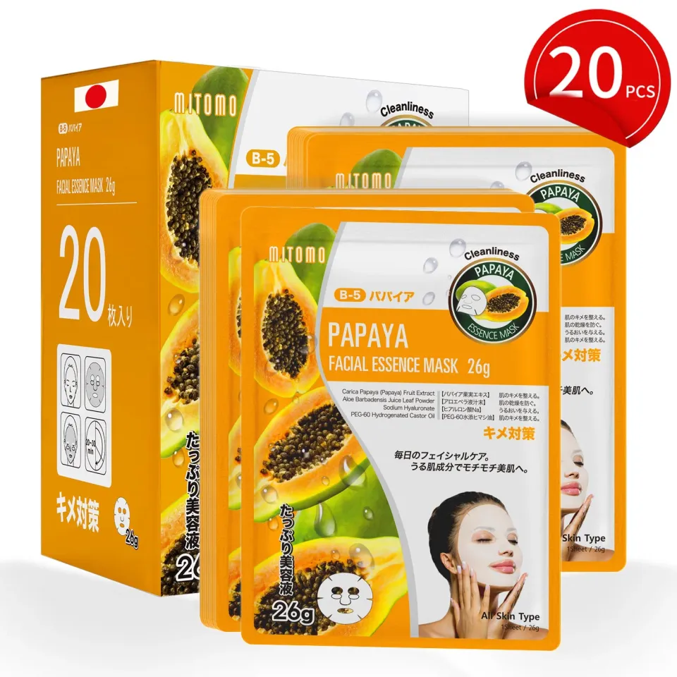 Mitomo MT 516 Papaya masque tissu 20 pcs éclat